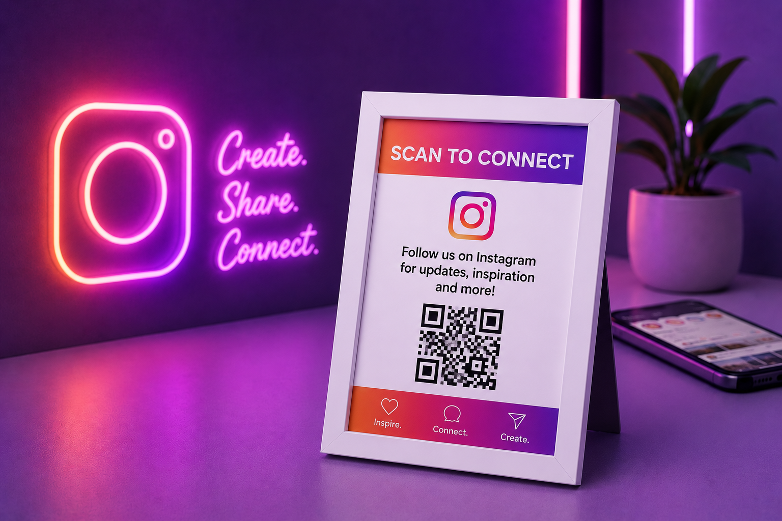 Printed campaign poster with a QR code linking to an Instagram profile